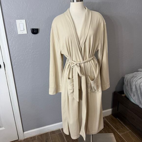 Line and Dot Waffle Knit Robe, cream Large - Picture 1 of 5
